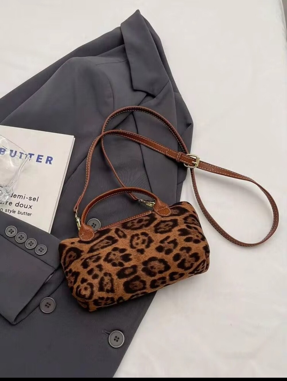 Brown Leopard Print Top-Handle Mini Crossbody Bag - Picture 7 of 16